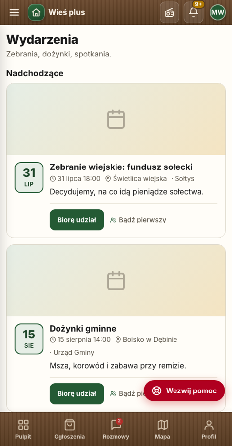 Kalendarz wydarzeń gminnych z zapisami na zebranie wiejskie